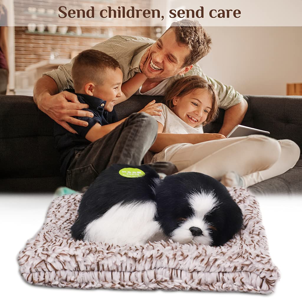 PATPAT Cute Simulation Sleeping Puppy Dog Toy for Car and Home with Sound and Bamboo Charcoal | Black Plush Decoration and Kids Gift