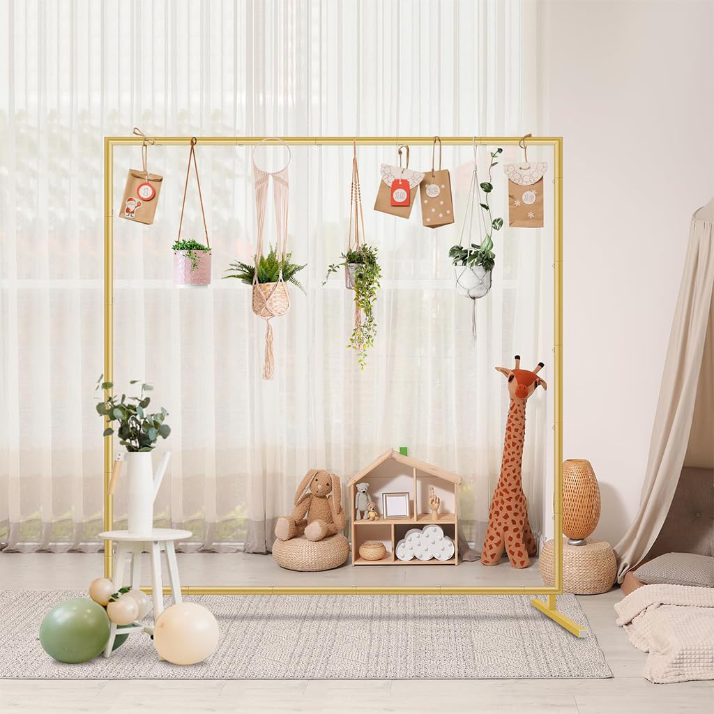 HASTHIP Square Balloon Arch Stand for Weddings and Parties featuring 200cm Iron Frame | Elegant Gold Backdrop Decoration