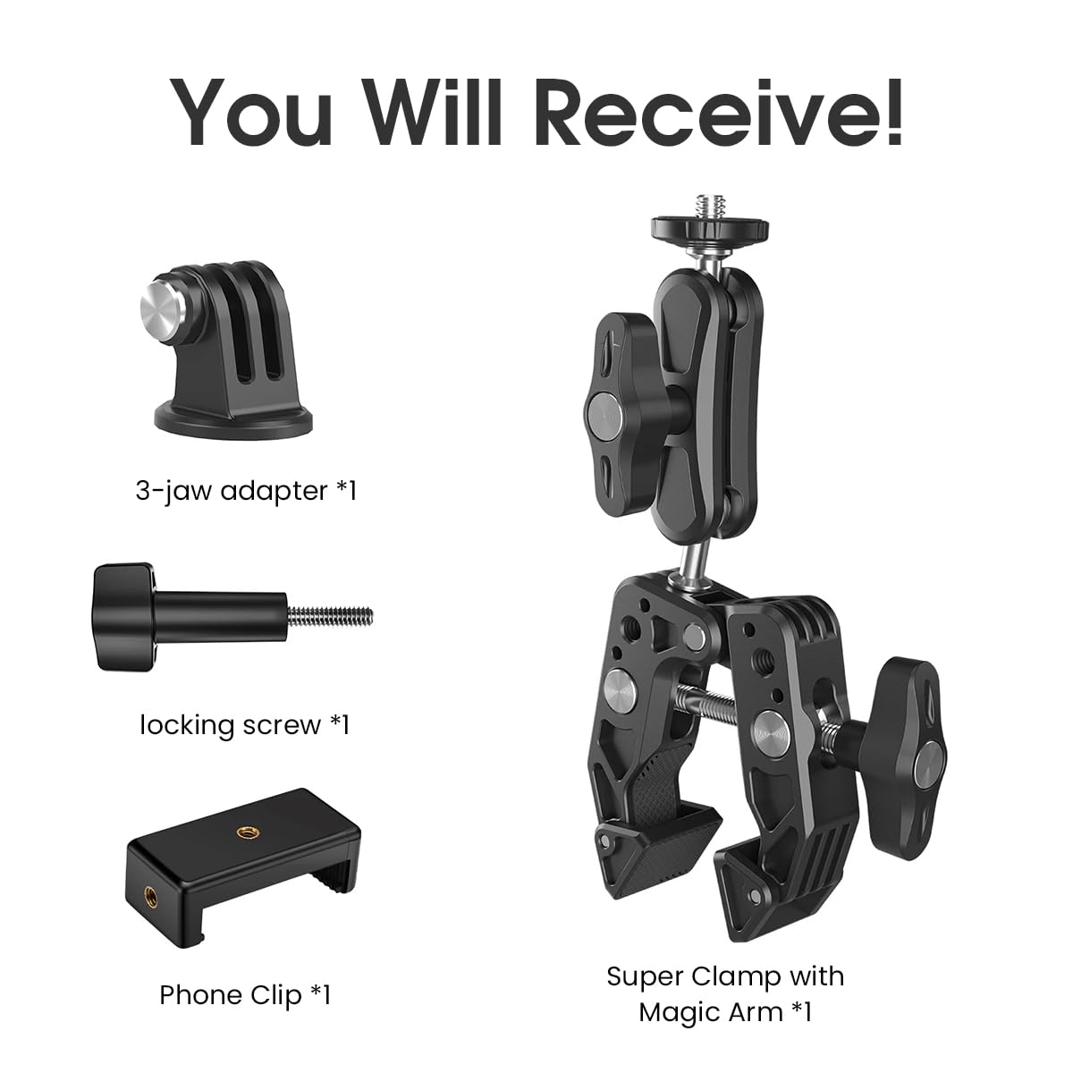 ZORBES Camera Clamp for Tripods and Desks with 360° Dual Ballhead Arm and Aluminum Alloy Build | 0.6–2.4 in Grip Range