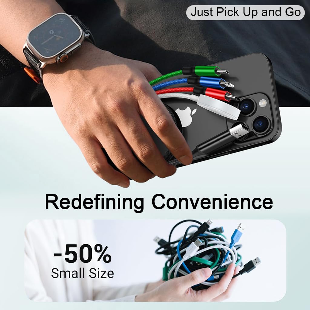 ZORBES 4 in 1 USB C Charging Cable for iPhone and Apple Watch featuring Wireless Charger | Travel Ready Multi Connector Cord