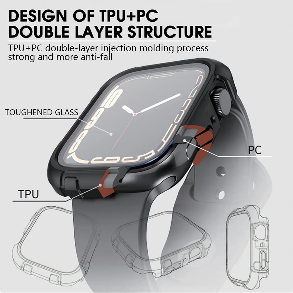 ZORBES Apple Watch Series 7 Case 41mm with Tempered Glass Screen Protector | Black PC Full Coverage Design