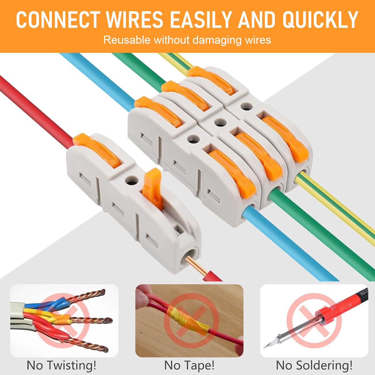 Serplex Cable Wire Connectors for 1 in to 1 out Wiring featuring Push in Terminal Blocks 30 pcs