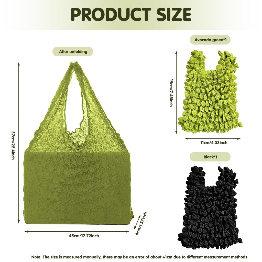 HASTHIP Packable Shopping Bags for Groceries with Extendable Capacity and Crinkled Nylon Cloth | Set of 2 Green and Black Bags
