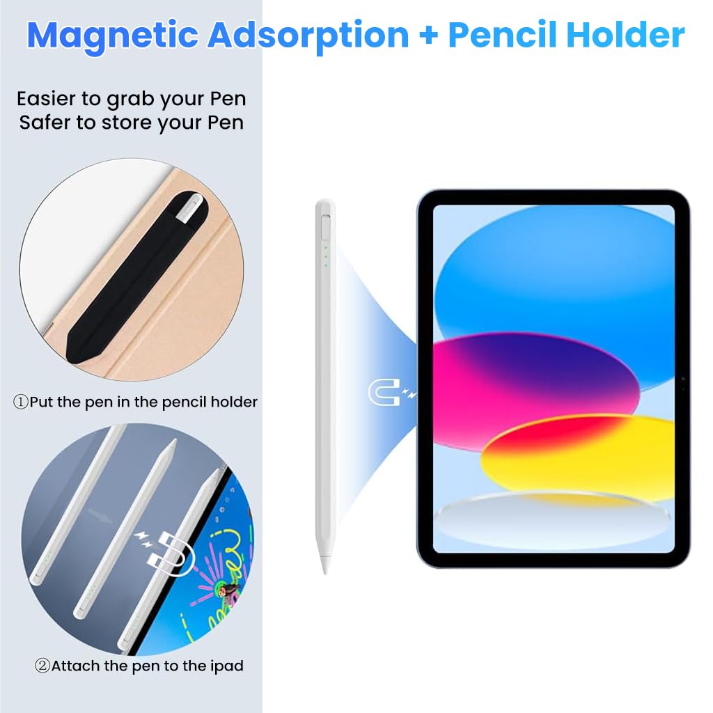 ZORBES Stylus Pen for iPad 11 and 10th Gen with Palm Rejection and Magnetic LED Display | Fast 14min Charging