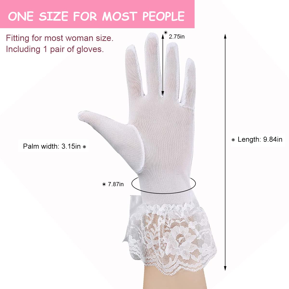 PALAY Lace Gloves for Women Girls, Butterfly Bow White Gloves for Wedding, Elegant Bridal Gloves Short Mittens for Party Formal Banquet Photography(1 Pair)