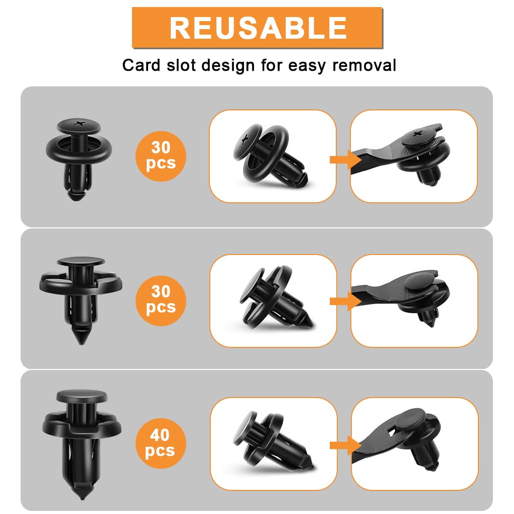 STHIRA Car Bumper Clips Lock Kit for Door Trim and Fender Repair with 100 Pcs 7mm 8mm 10mm Rivets & Removal Tool