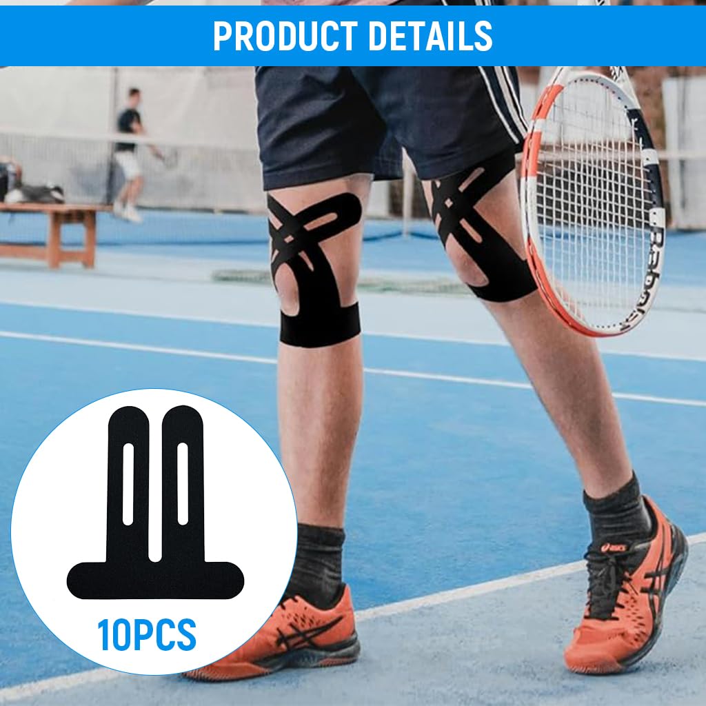 HANNEA Kinesiology Tape for Knee Pain Relief featuring T Shape Design and 10PCS Pack | Latex Free Elastic Support