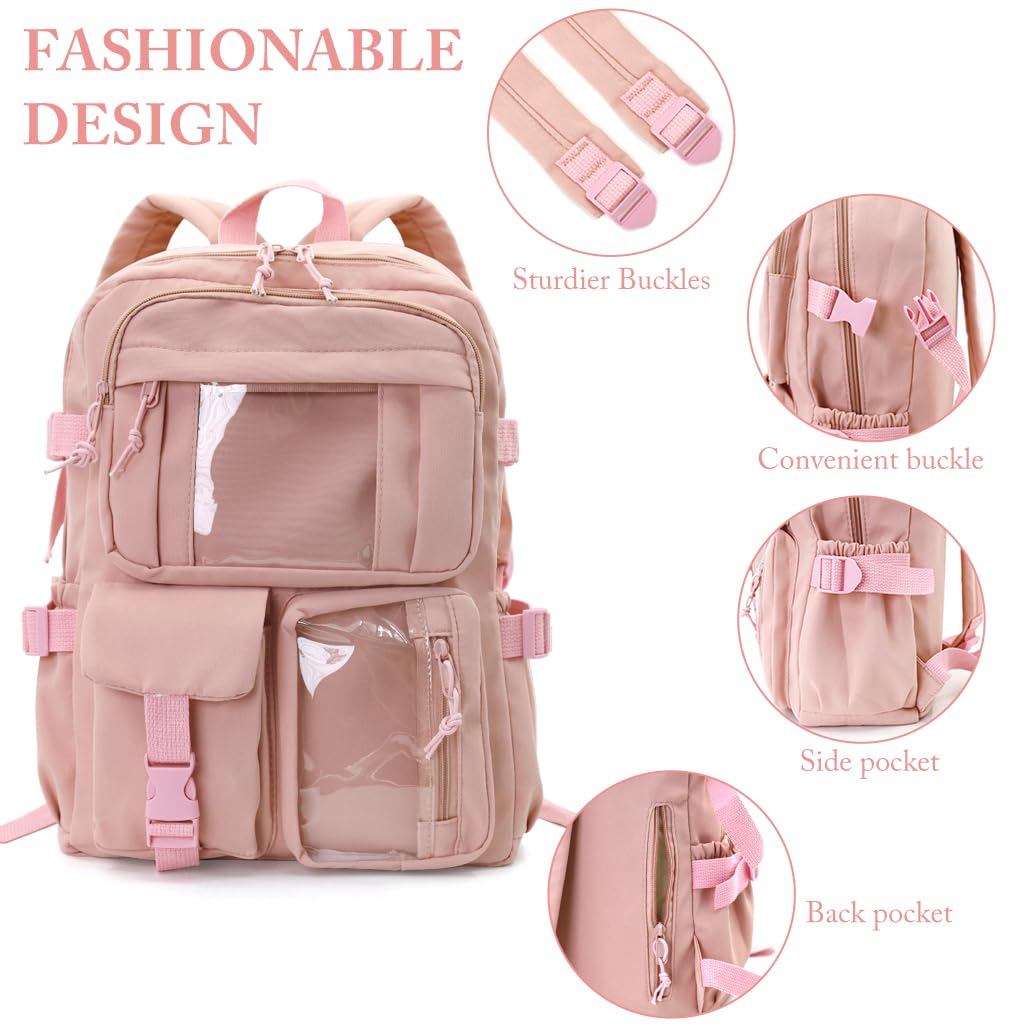 Zibuyu School Girls Travel Backpack with Multi Pocket Storage 30x40cm Pink Nylon | Waterproof
