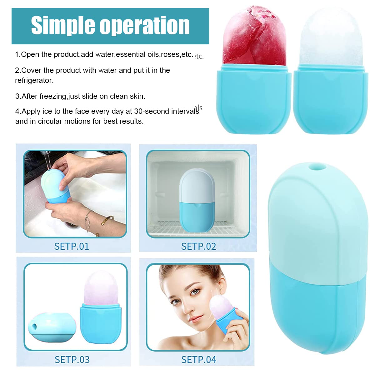 ZIBUYU® Ice Face Roller for Swelling, Skincare Gift, Reusable Silicone Ice Facial Roller, Ice Bag Alternativefor Eliminate Edema,Ice Cube Moldfor Women, Calm Skin & Shrink Pore