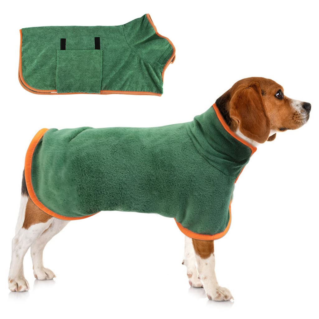 Qpets® Dog Towel Microfiber Water Absorbent Dry Towel for Pet Quick Drying Dog Bathrobe Towel Soft Drying Coat for Cat Dog for Bath/Rain/Beach(Green, Size M)