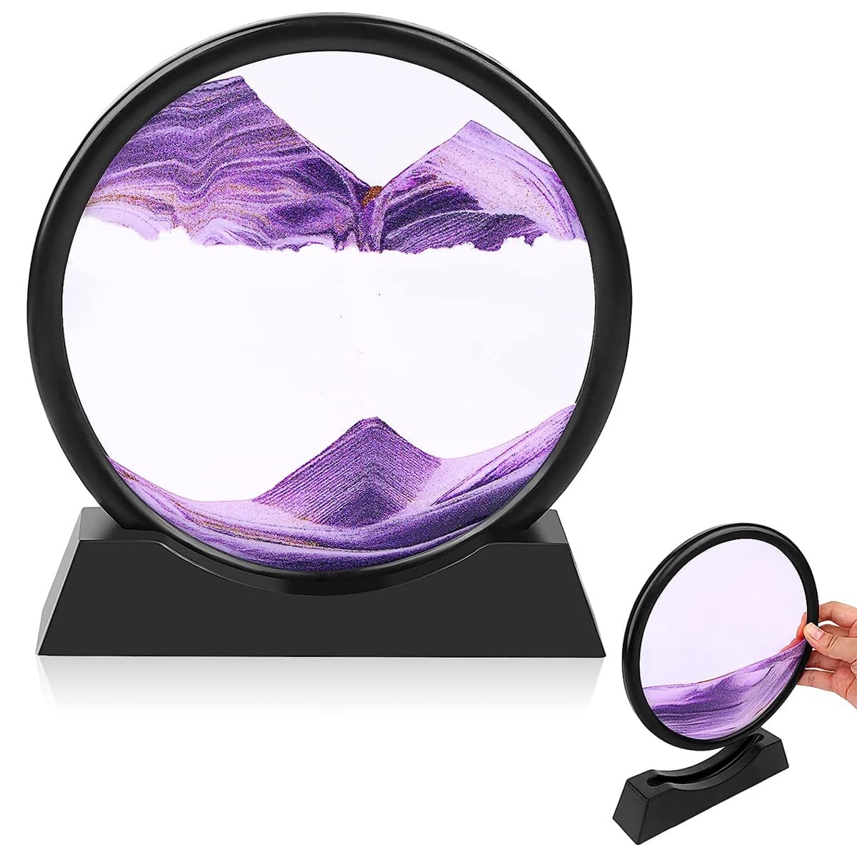 HASTHIP® Moving Sand Art Picture Glass Liquid Painting, 3D Deep Sea Sandscape in Motion Display Flowing Sand Frame, Kid's Large Desktop Sand Art Toys, Relaxing Home and Office Decorations, Purple