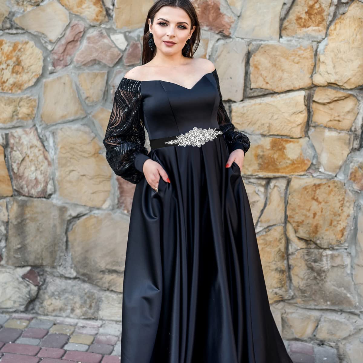 PALAY Crystal Sash Belt for Wedding Dress featuring 9.65x3.54 in Rhinestone Applique | Elegant Ribbon Accessory for Women