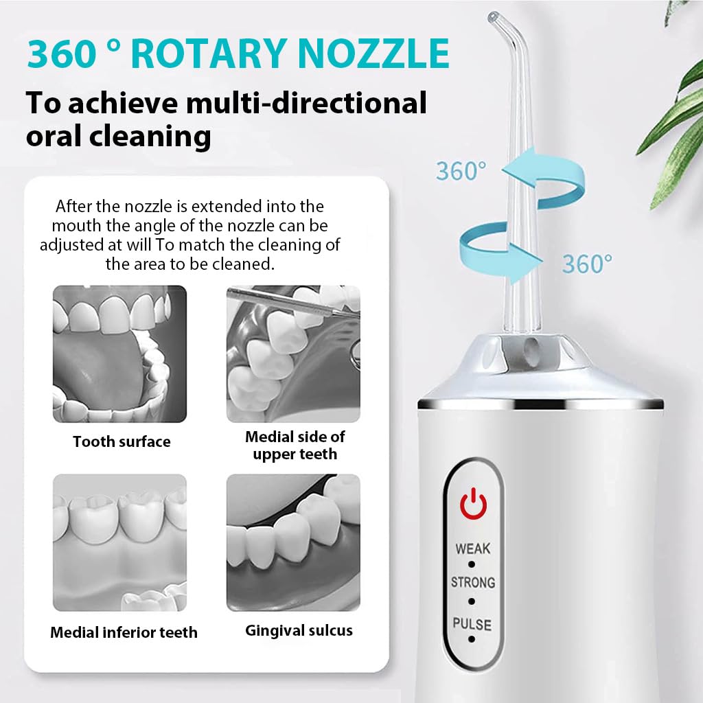 HANNEA Water Dental Flosser for Teeth Cleaning with 3 Modes 4 Jets and 220ml Tank | IPX7 Waterproof Rechargeable Oral Irrigator