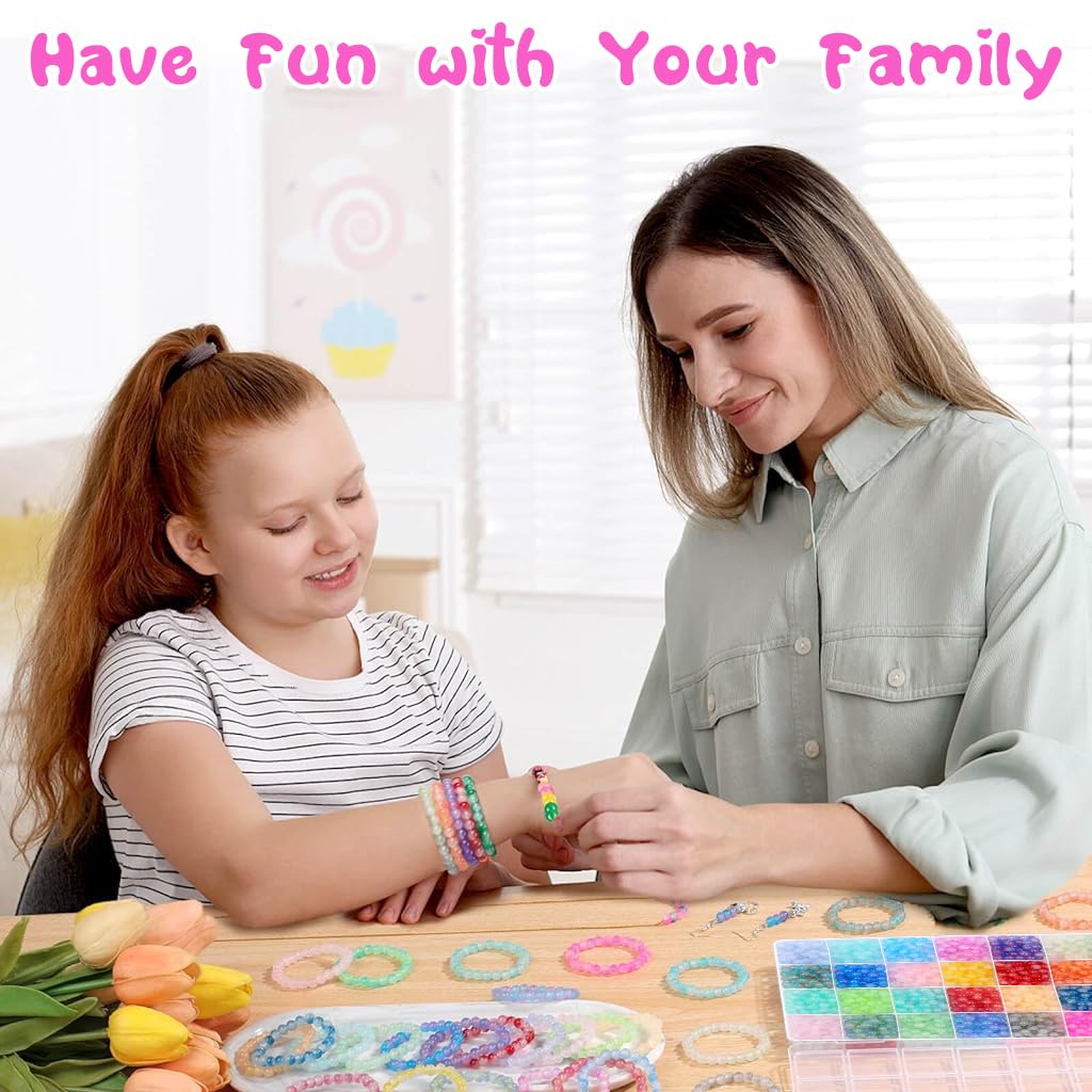 SANNIDHI Beads for Bracelet Making with 1400pcs 6mm Round Dual Color Gradient Glass | 28 Colors DIY Jewelry Kit