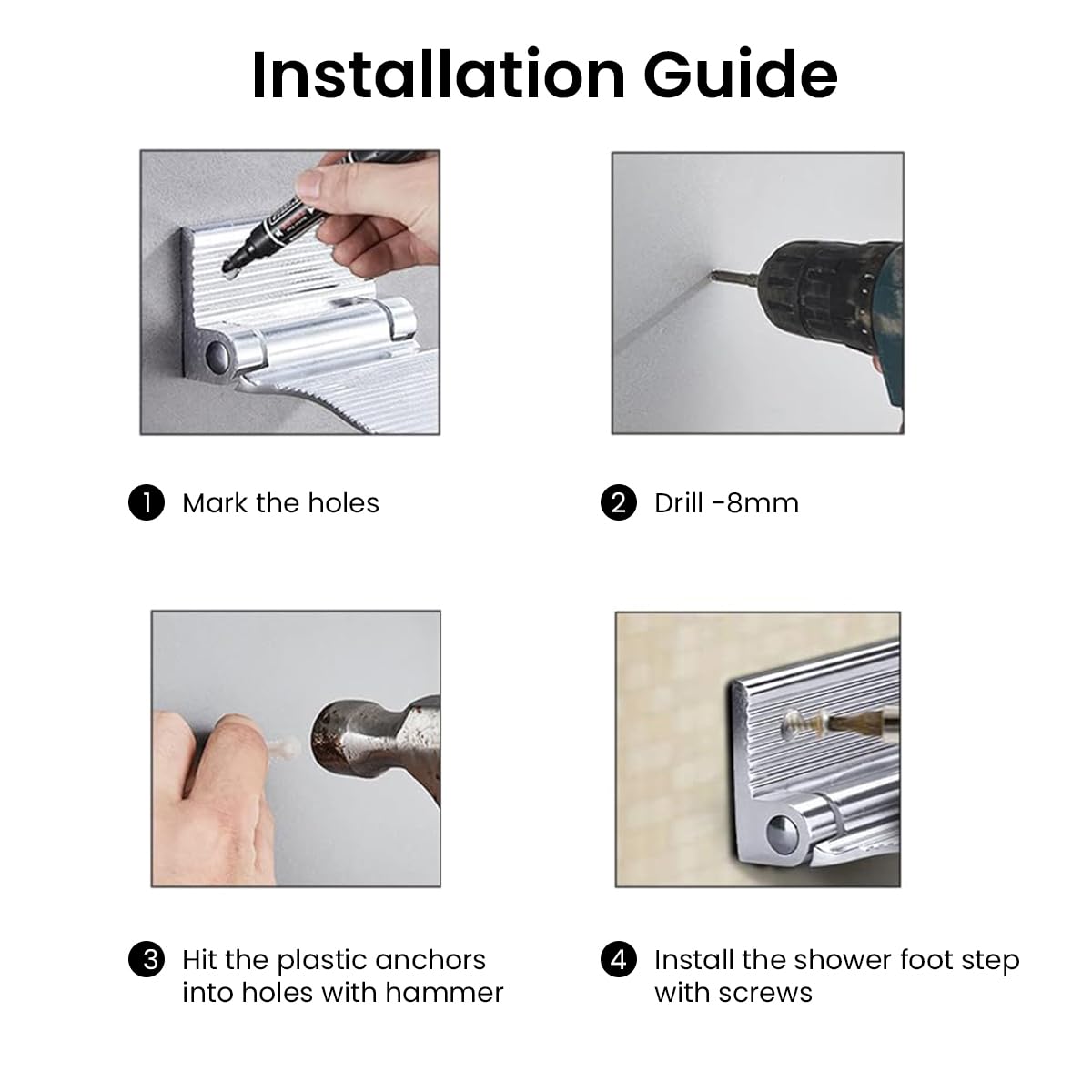 Supvox Shower Foot Rest for Bathroom with Screw Mounted Folding Design and Aluminum Alloy Support