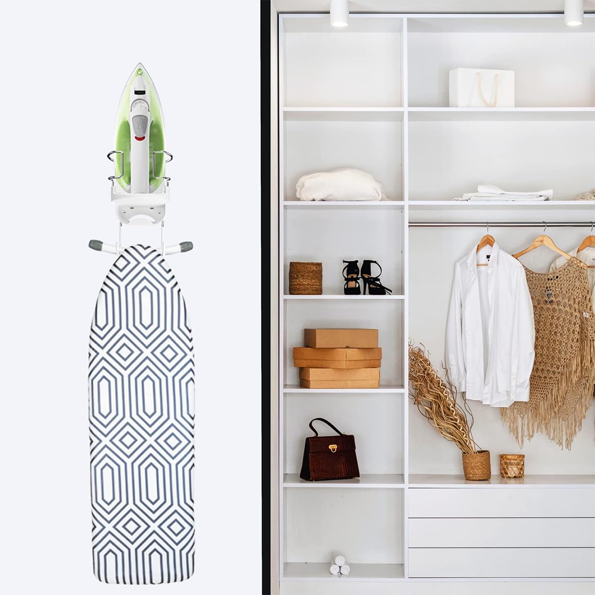 HASTHIP Wall Mount Iron Board Hanger for Laundry Room with Removable Hooks | 3 PCS Plastic and Metal Organizer