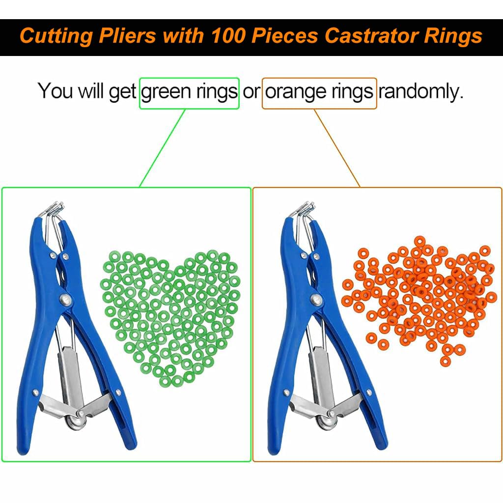 HASTHIP Livestock Castration Bander with 100 Castrator Rings featuring Metal Frame & Plastic Handles for Lambs and Piglets | 21.5cm Tail Docking Tool