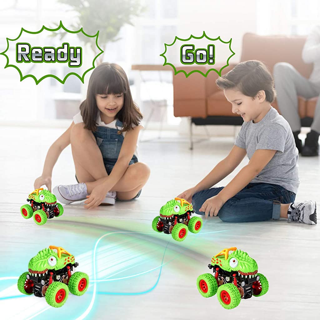 PATPAT Dinosaur Toys Pull Back Cars for Kids with 8.5×9.5×8.5 cm Size and Movable Cape | Green Truck Gift for 2–5 Year Old Boys and Girls