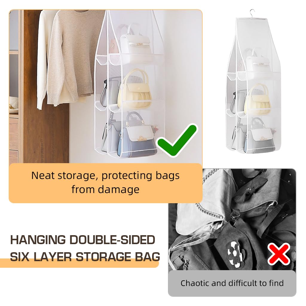 ZIBUYU Bag Organiser for Handbags with 6 Pockets and Hanging Design 90 x 35 cm | Space-Saving Storage for Women