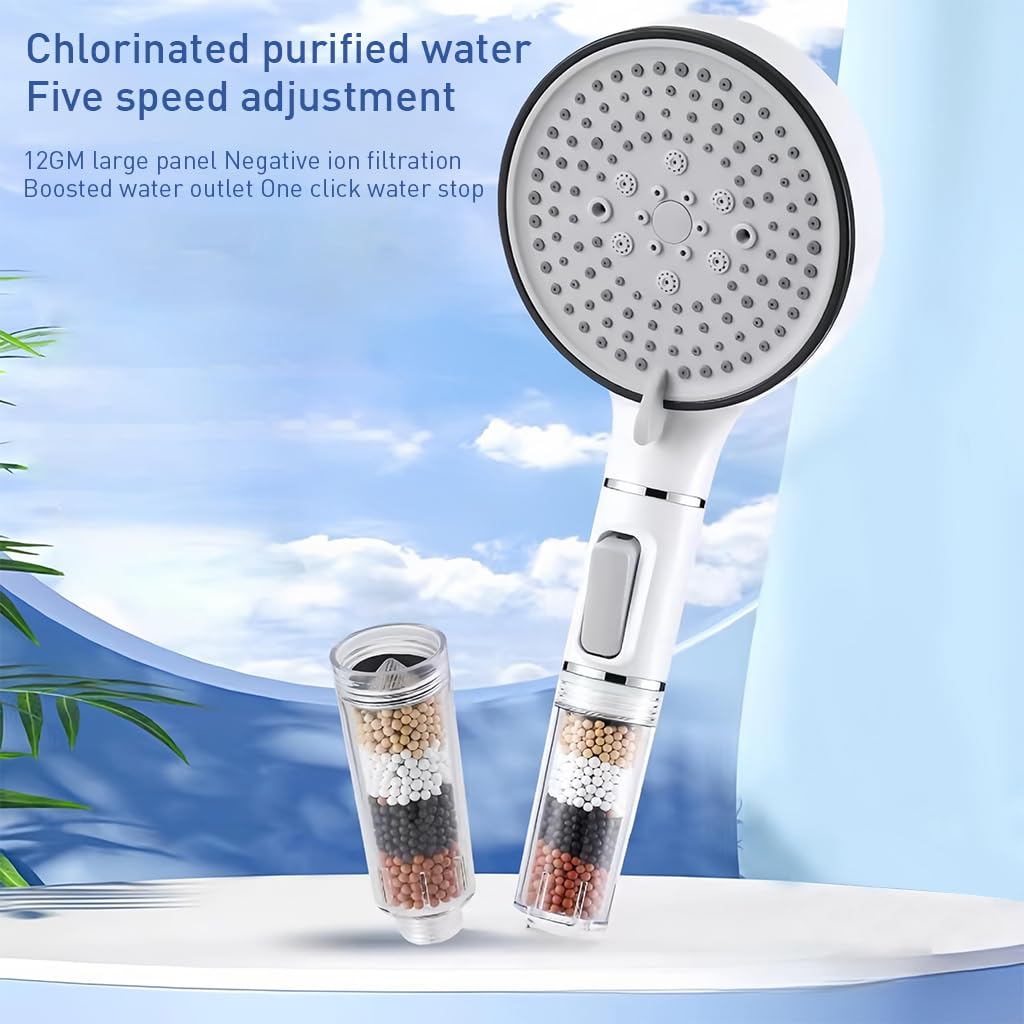 Supvox Hand Shower Head for Bathing and Spa with 5 Spray Modes and 15 Stage Filtration | Water Saving High Pressure Design
