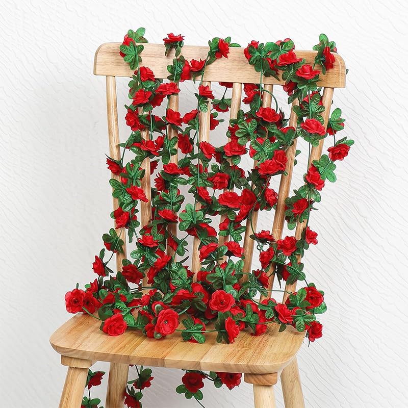 Supvox Artificial Flowers for Decoration with 2.4m Hanging Vines and Red Camellia Blooms | Perfect for Weddings and Home Decor