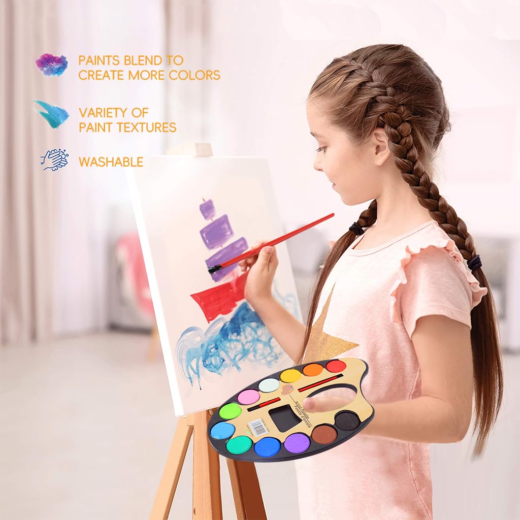 PATPAT Artist Palette for Kids with 12 Water Based Colors and Brush | Safe Non Toxic Set