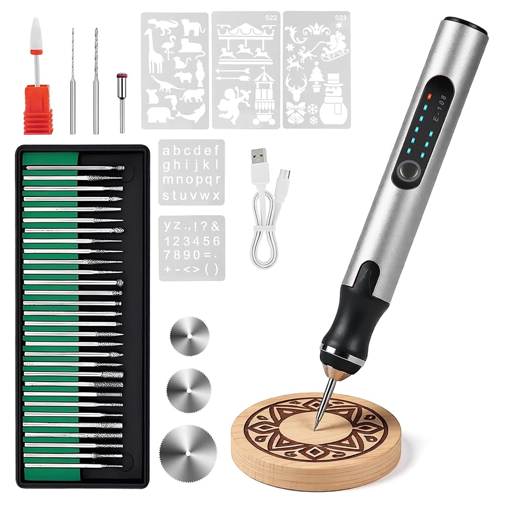 Serplex Electric Engraving Pen for DIY Crafts with 37 Bits and 3 Speed 18000 RPM Control | USB Rechargeable Rotary Tool
