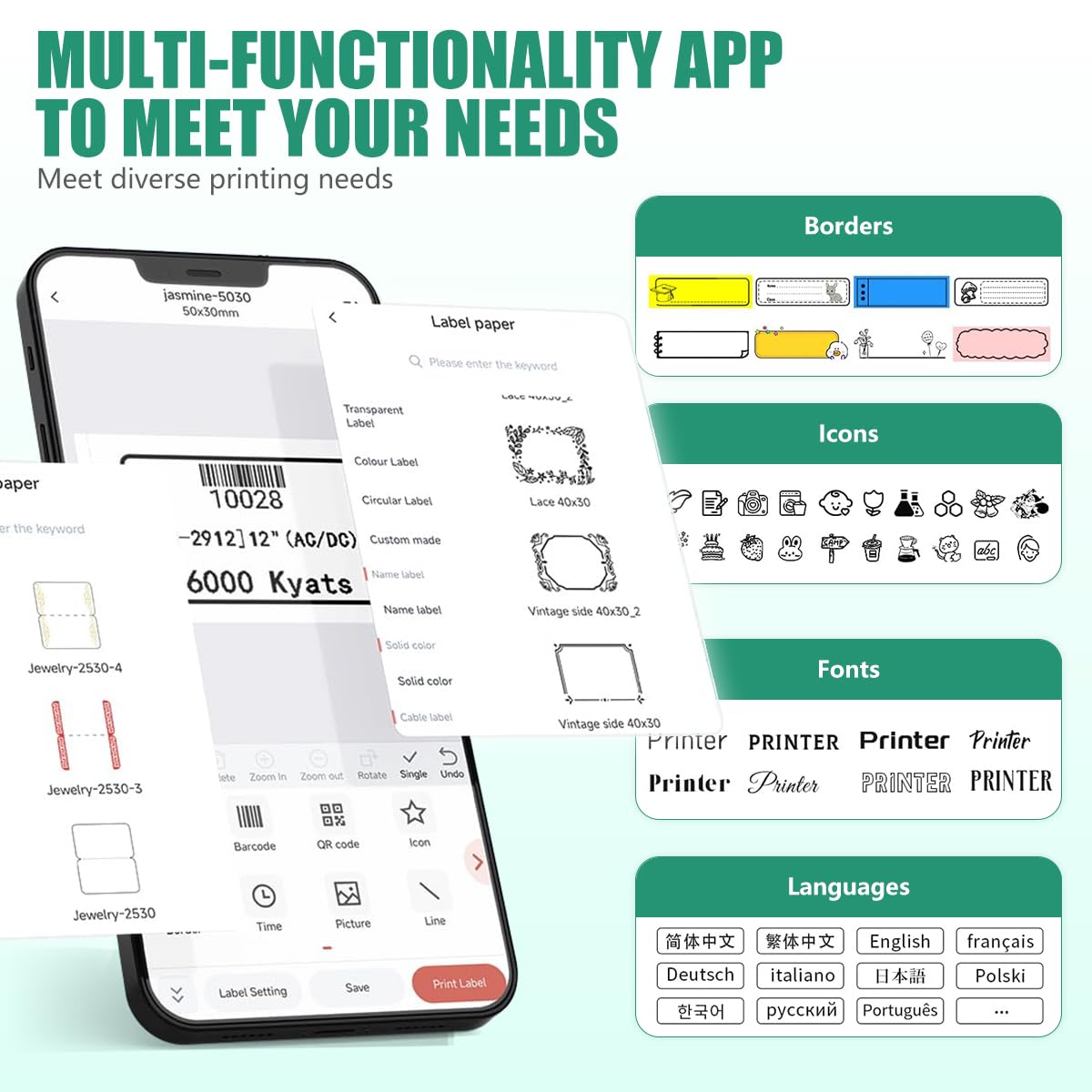 ZEITEL Portable Mini Label Printer for Home and Office with 203DPI Thermal Printing | Bluetooth Inkless Pocket Label Maker