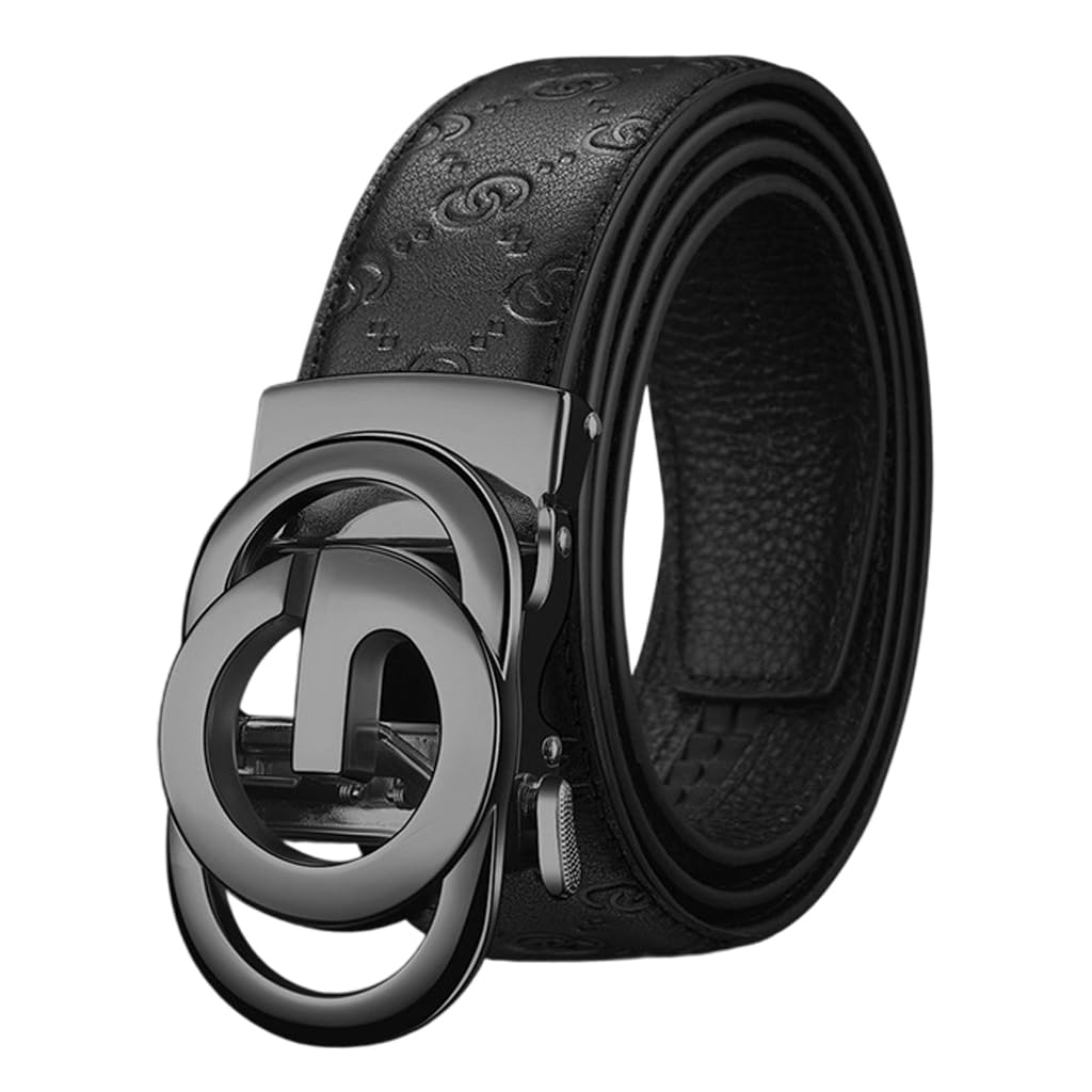 GUSTAVE Leather Belt for Men featuring Auto Lock Metal Buckle and 130cm Adjustable Fit | Formal and Casual Wear