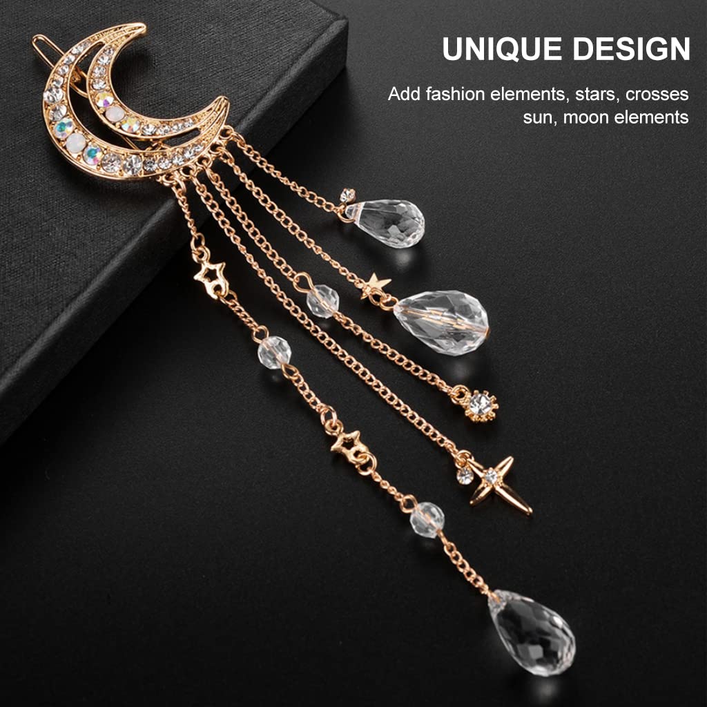 PALAY® Rhinestone Hair Clips for Women Stone, Ladies Hair Clips for Women Girls Bridal Headpieces Moon Tassel Hair Pins Hair Barrets Hair Accessories