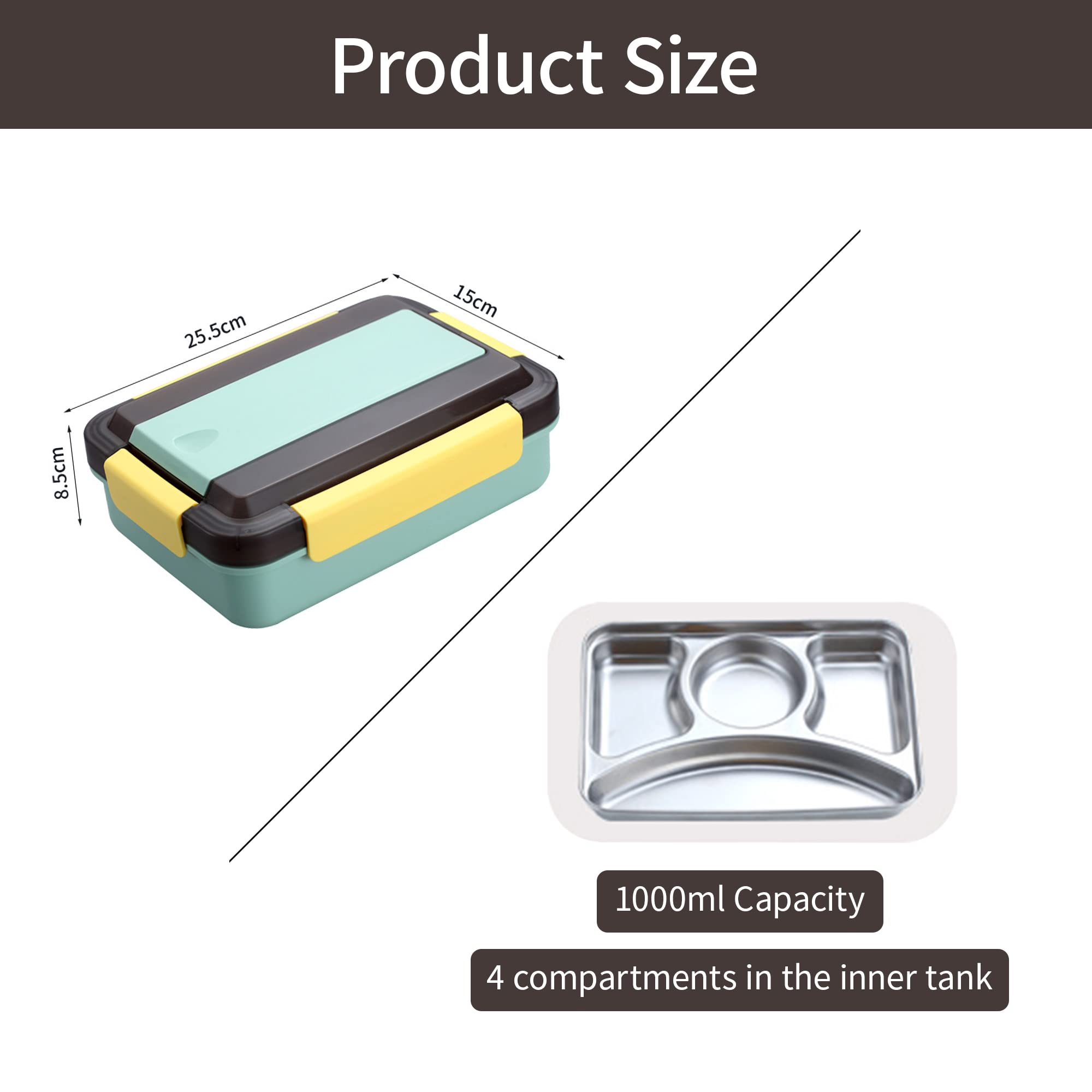 HASTHIP Lunch Box for School Office and Camping with Leakproof Lid 1000ml 304 Stainless Steel Compartments | Light Green for Men Women and Kids