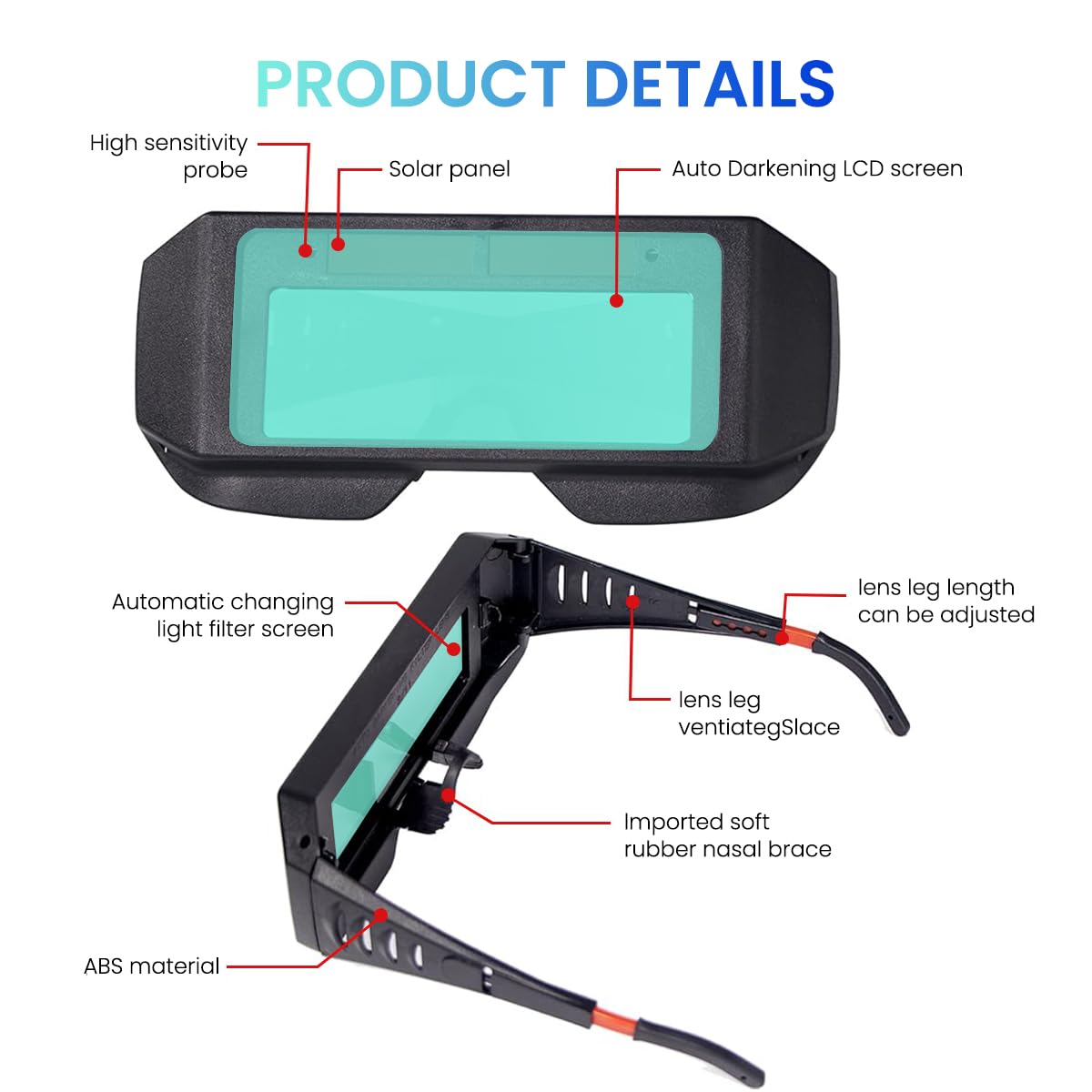 Serplex Welding Helmet for Professional and DIY Use with 5 Replacement Lenses | Detachable Auto Darkening Goggles and PP Shell