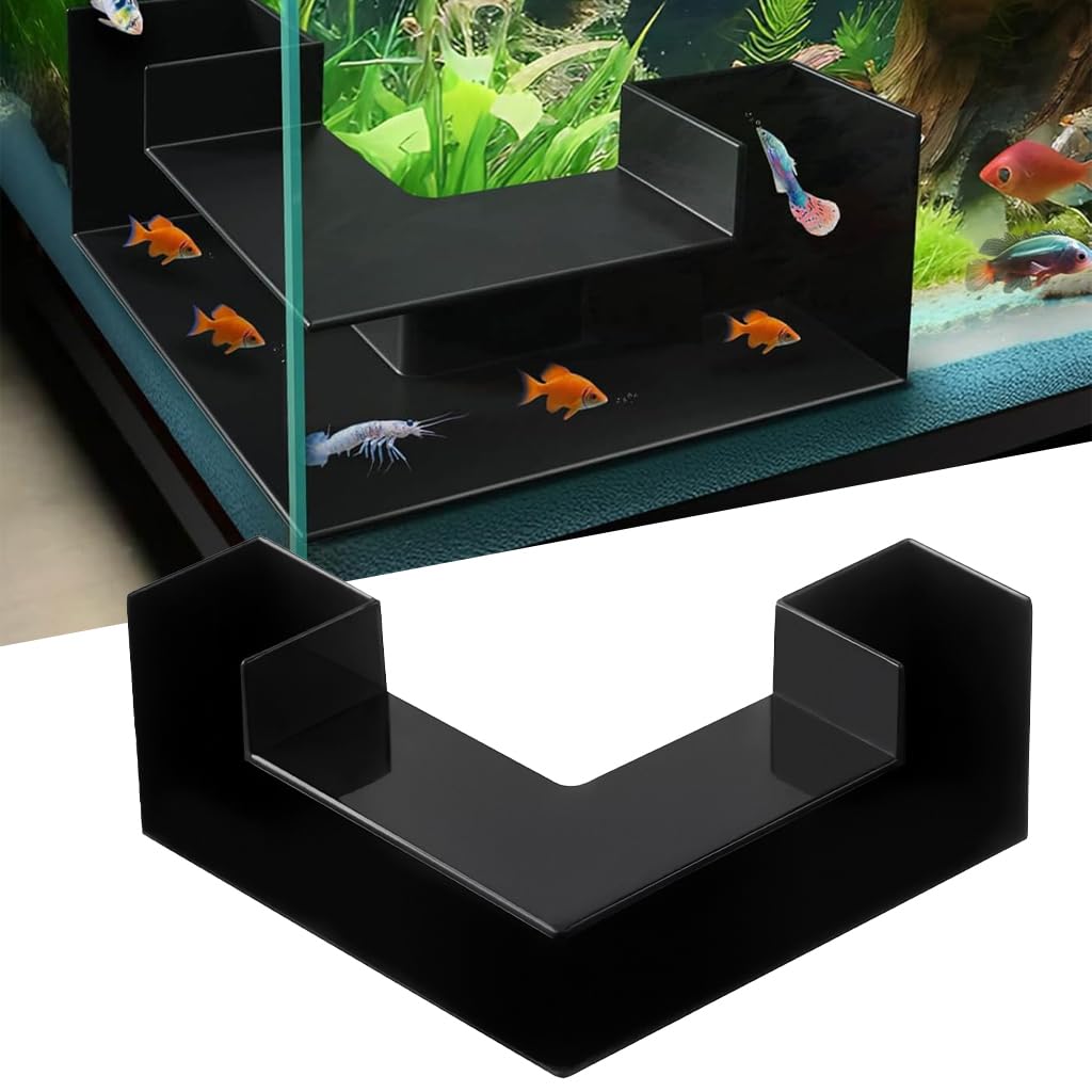Qpets Aquarium Hideout Cave for Betta & Shrimp with 90° L Shape Corner Design | 4.92x4.92x2.16 in Non Toxic Resin Shelter