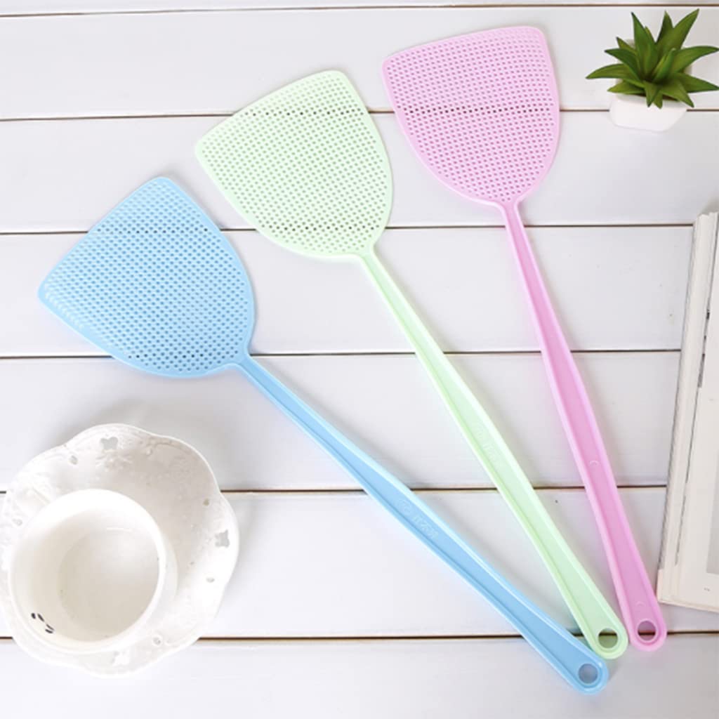 Supvox Fly Swatters for Indoor and Outdoor Use with 17.5 in Long Handle Grid Design | 3 Color PP Plastic Pack