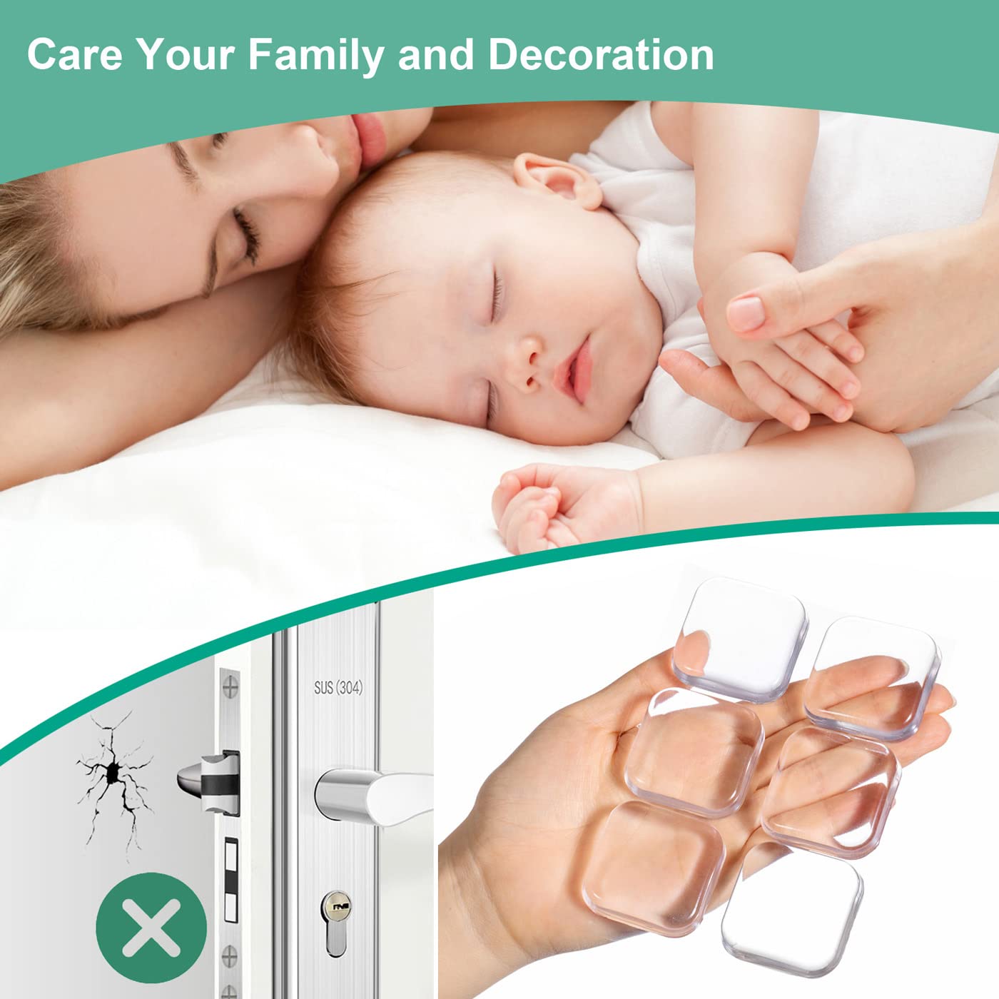 ZIBUYU Door Stopper for Home with Self Adhesive Gel Design and Clear Silicone Pads 6Pc