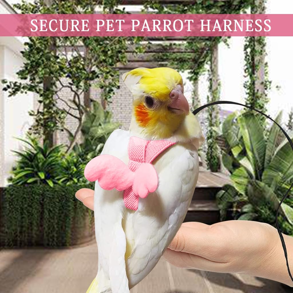 Qpets® Pet Parrot Harness Bird Harness and Elastic String Mini Lightweight Outdoor Harness for Pet Birds, Parrot Adjustable Belt for Bird Quick Release Strap Design Pet Parrot Supplies