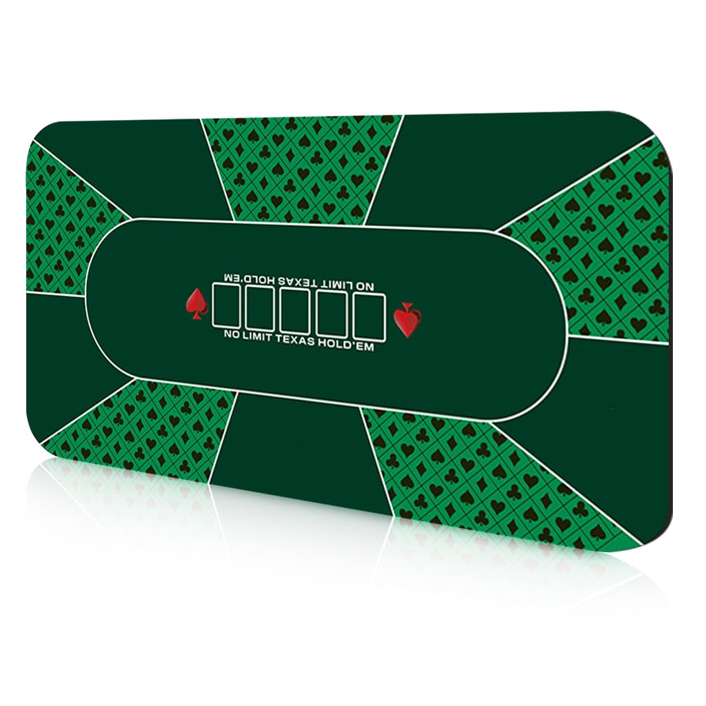 HASTHIP Poker Mat for 8 Players with 70.8x35.4 in Rubber Surface and Card Layout | Portable Table Topper