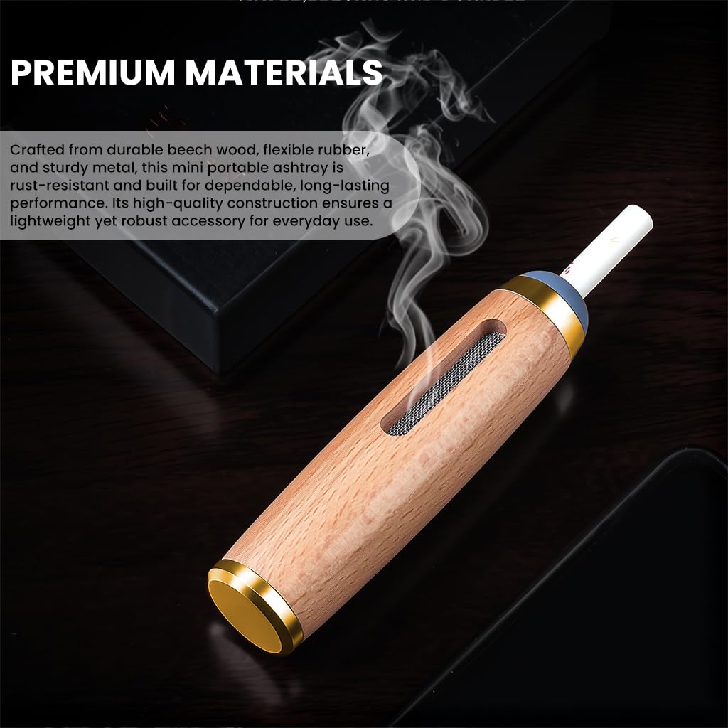 ZIBUYU Portable Mini Pocket Ashtray for Car and Outdoor Use featuring Closed Metal Holder 10.9x2.8cm Yellow Gold | Reusable Easy Clean Design
