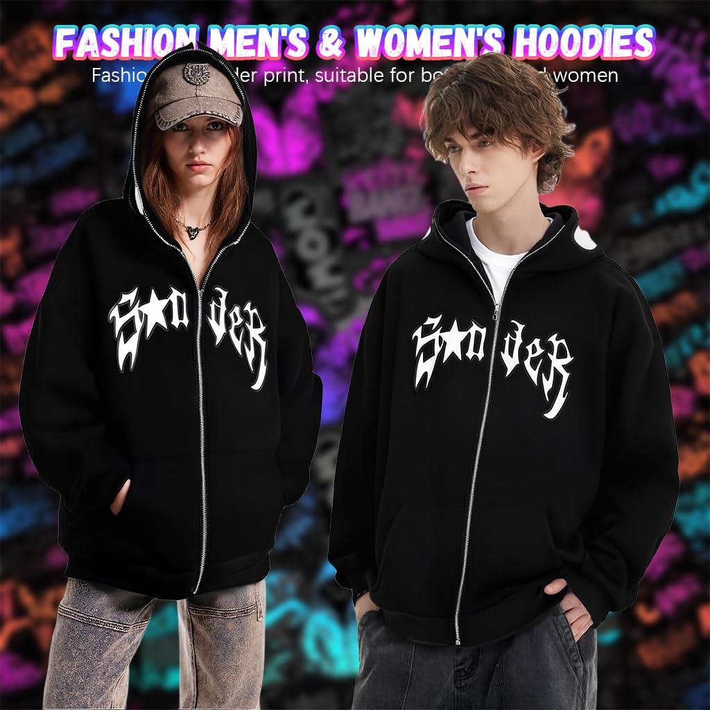 GUSTAVE Hoodie for Men and Women featuring Full Zip Face Cover | Spider Graphic Y2K Streetwear