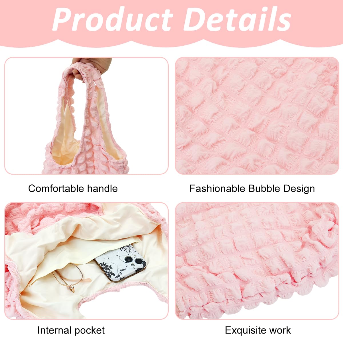 PALAY Puffy Shoulder Bag for Everyday Use with Soft Quilted Design 39x30cm Pink Handbag