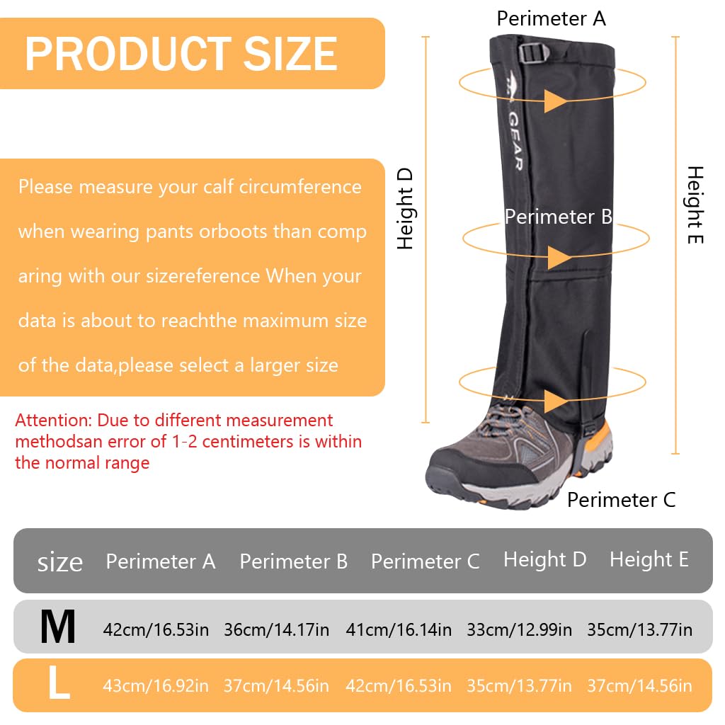 GUSTAVE® 1 Pair Hiking Gaiters Waterproof Oxford Cloth Knee-length Gaiters Anti-slip Hiking Gaiters with Shoe Fastening Strap & Elastic Top Outdoor Gaiters for Riding, Walking, Hiking, Terkking, L