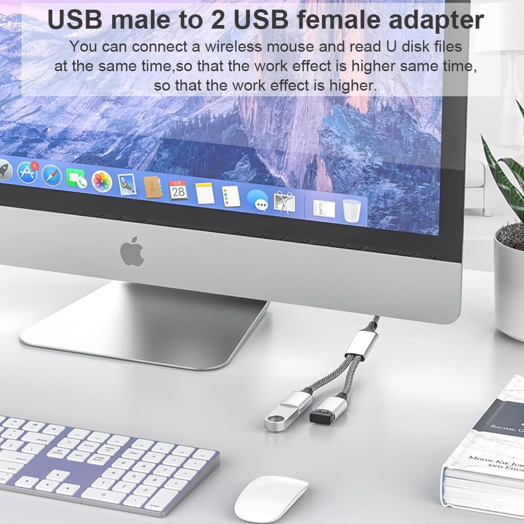 ZORBES 2 in 1 USB Port Splitter Cable for Laptop PC and Tablet with Dual USB Female 35cm Nylon Braided Design