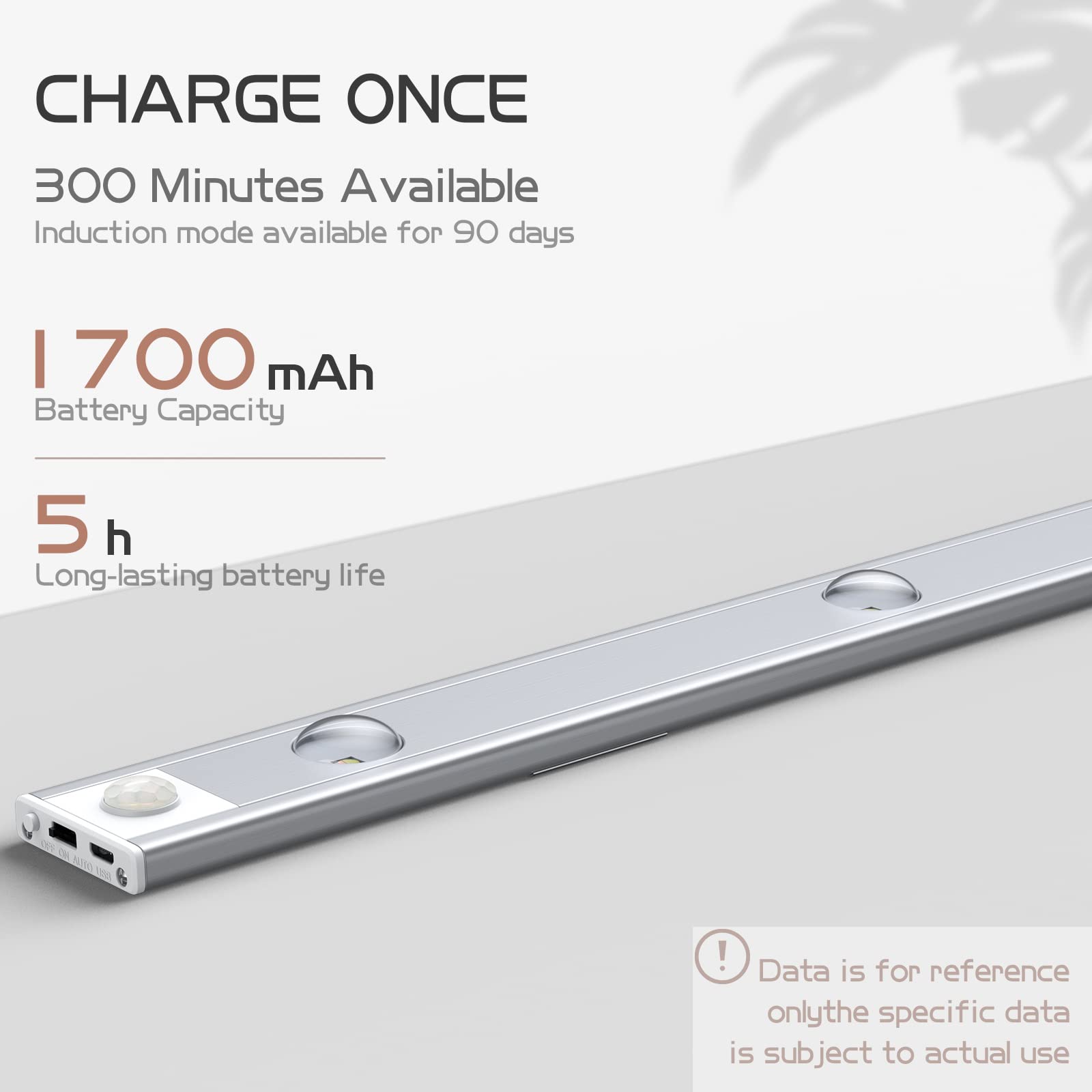 ELEPHANTBOAT Motion Sensor Light for Home 1700mAh Night Light for Bedroom 3 Color & Brightness Adjustable Wardrobe Lights with Sensor 2 Modes Led Under Cabinet Lights for Kitchen USB All-Metal Design