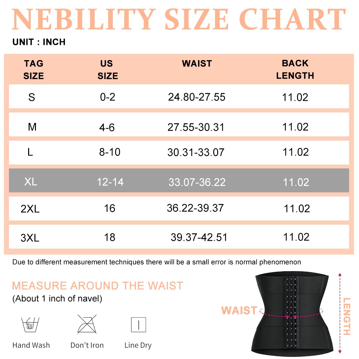 PALAY Waist Trainer for Women with 3 Section Adjustable Buckle 6 Row Fit, XL Black | Tummy Control and Lumbar Support