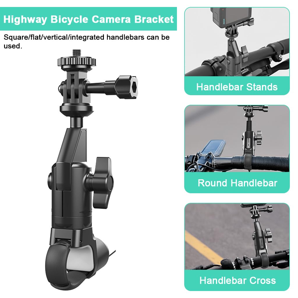 STHIRA Action Camera Motorcycle Mount with 1/4 inch Thread for Handlebar Use | Adjustable 360° Clamp Bracket for GoPro and Insta360