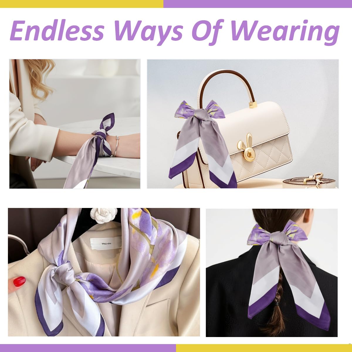 SANNIDHI Neck Scarf for Women featuring Purple Iris Floral Print and 27.5 in Square Design | Silk‑Like Lightweight Accessory