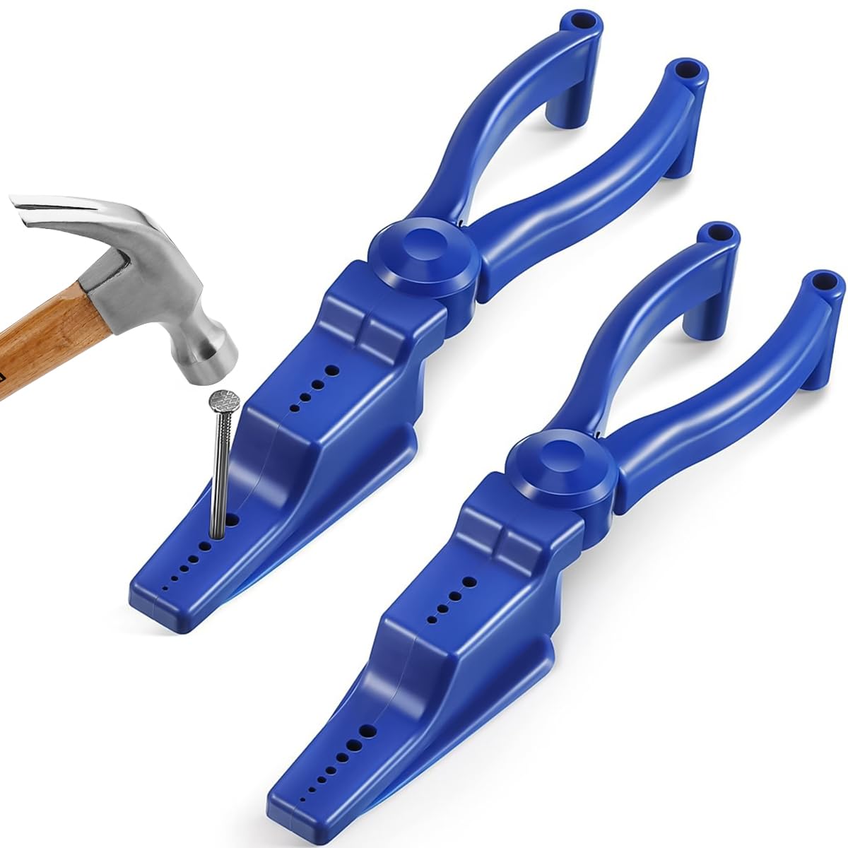 Serplex Nail Holder Plier for Hammering with 11 Size Slots and Finger Guard Safety | 2Pcs Set
