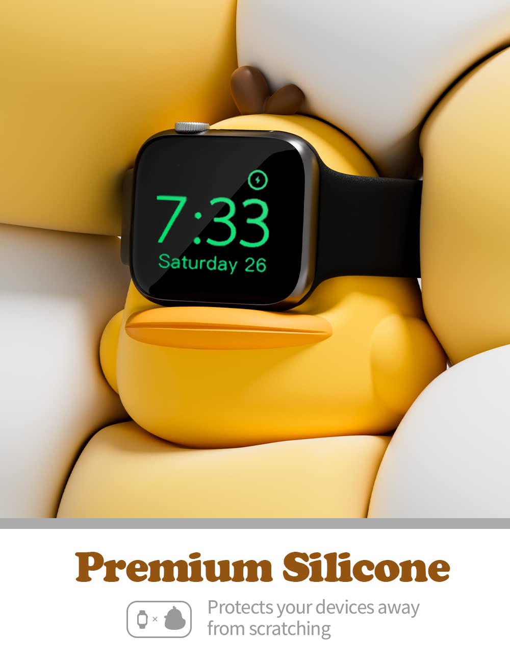 ZORBES Charger Stand for Apple Watch 49–38mm with Cable Slot & Cute Duck Silicone Dock