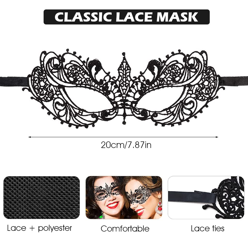 PATPAT Masquerade Mask Set for Women with Lace Eye Mask and Cat Ears Headband 18×16cm | Halloween and Party Costume Accessory