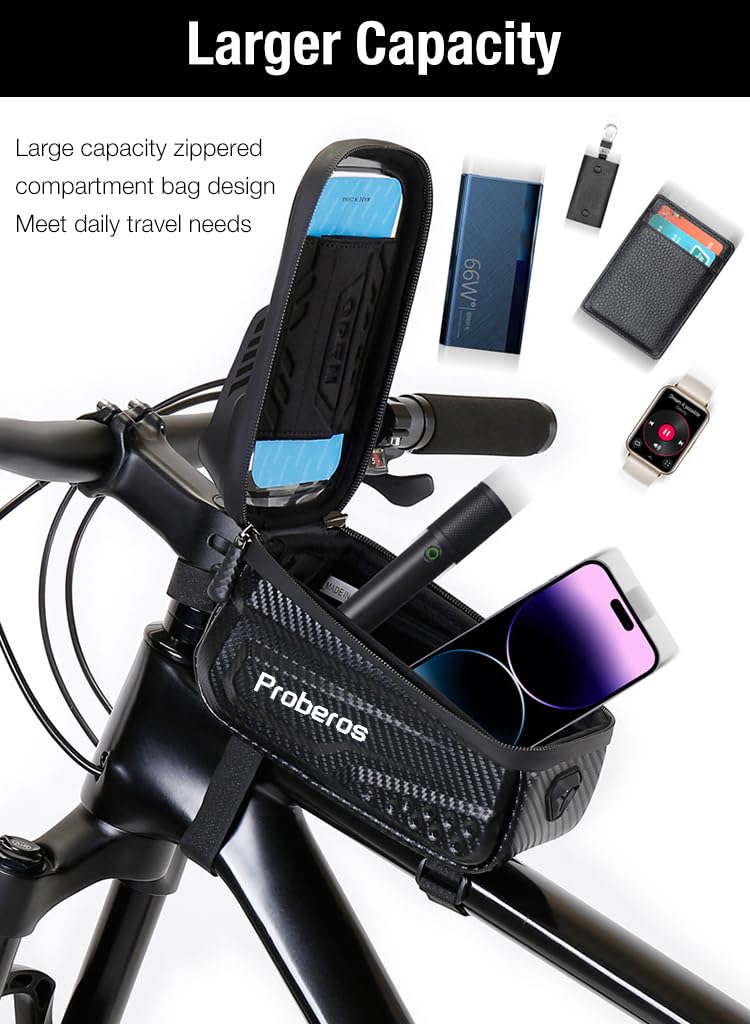 Proberos® Cycle Frame Bag, Cycle Accessories Bag for 6.8'' Phone, Waterproof Touch Screen Cycling Bag with Sun Visor, Bicycle Front Frame Bag, Waterproof Touch Screen Bicycle Pouch Mobile Phone Holder